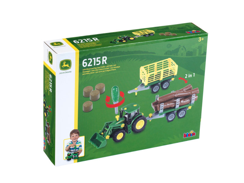 Klein 3906 Traktor John Deere do skręcania z dwiema przyczepami